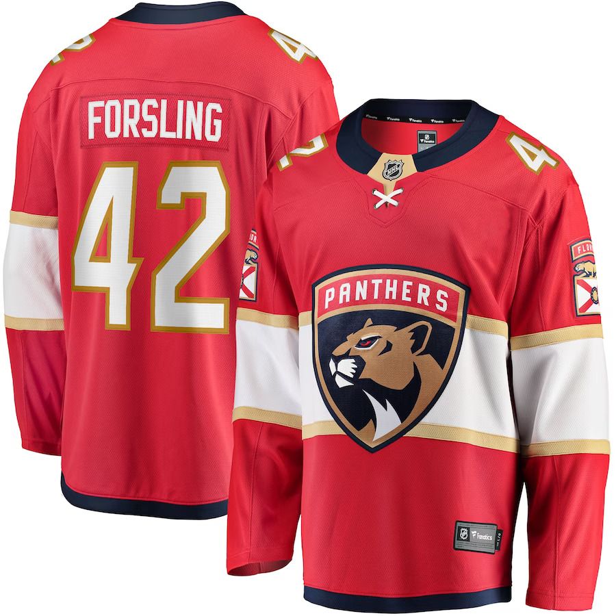 Men Florida Panthers #42 Gustav Forsling Fanatics Branded Red Home Breakaway Player NHL Jersey